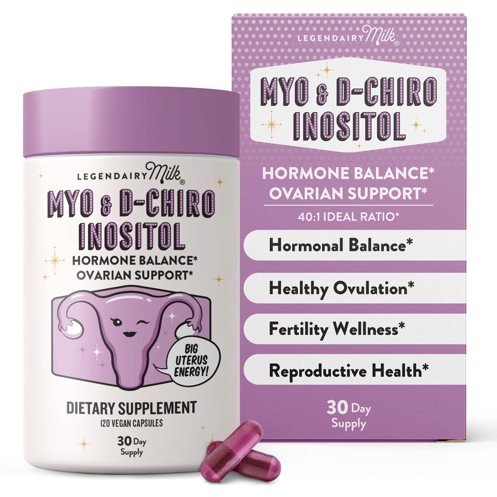 Legendairy Milk Pure Inositol Supplement - Myo Inositol og D-Chiro Inositol Kapsler - Ideell 40:1 Ratio - Ovarian & Fertilitet Støtte for kvinner - 30 dagers forsyning