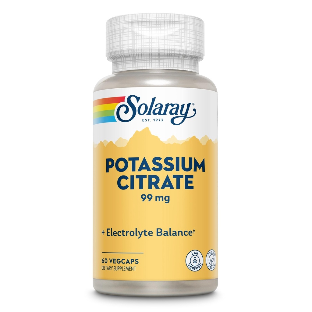 Solaray Kalium Citrat, Sunn elektrolyttbalanse, Nerve og muskelfunksjon støtte, Vegan, 60 Vegkaps