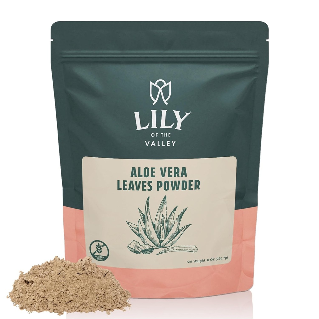 LILY of the VALLEY Aloe Vera Powder - Aloe Barbadensis - Ideell for hår og ansiktsmaske - Flott for rister og smoothies - Naturlig, Vegansk & Glutenfri (8oz, 226g) - Pakke May Vary