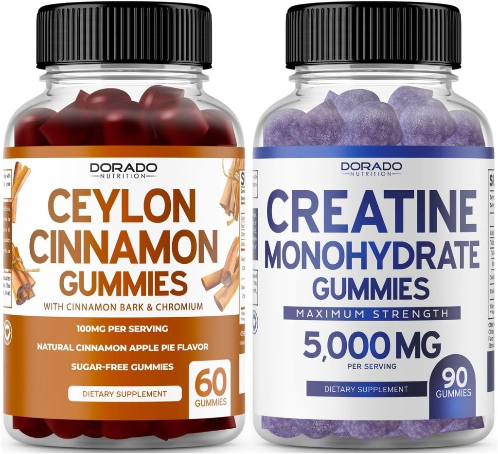 Ceylon Cinnamon (60 greve) - Berberine & Ginseng for Digestion Samlet wellness støtte og kreatin Monohydrat (90 gummier) Delicious Blå bringebær Chews Flavored Supplement - Ikke GMO og laget i Norge