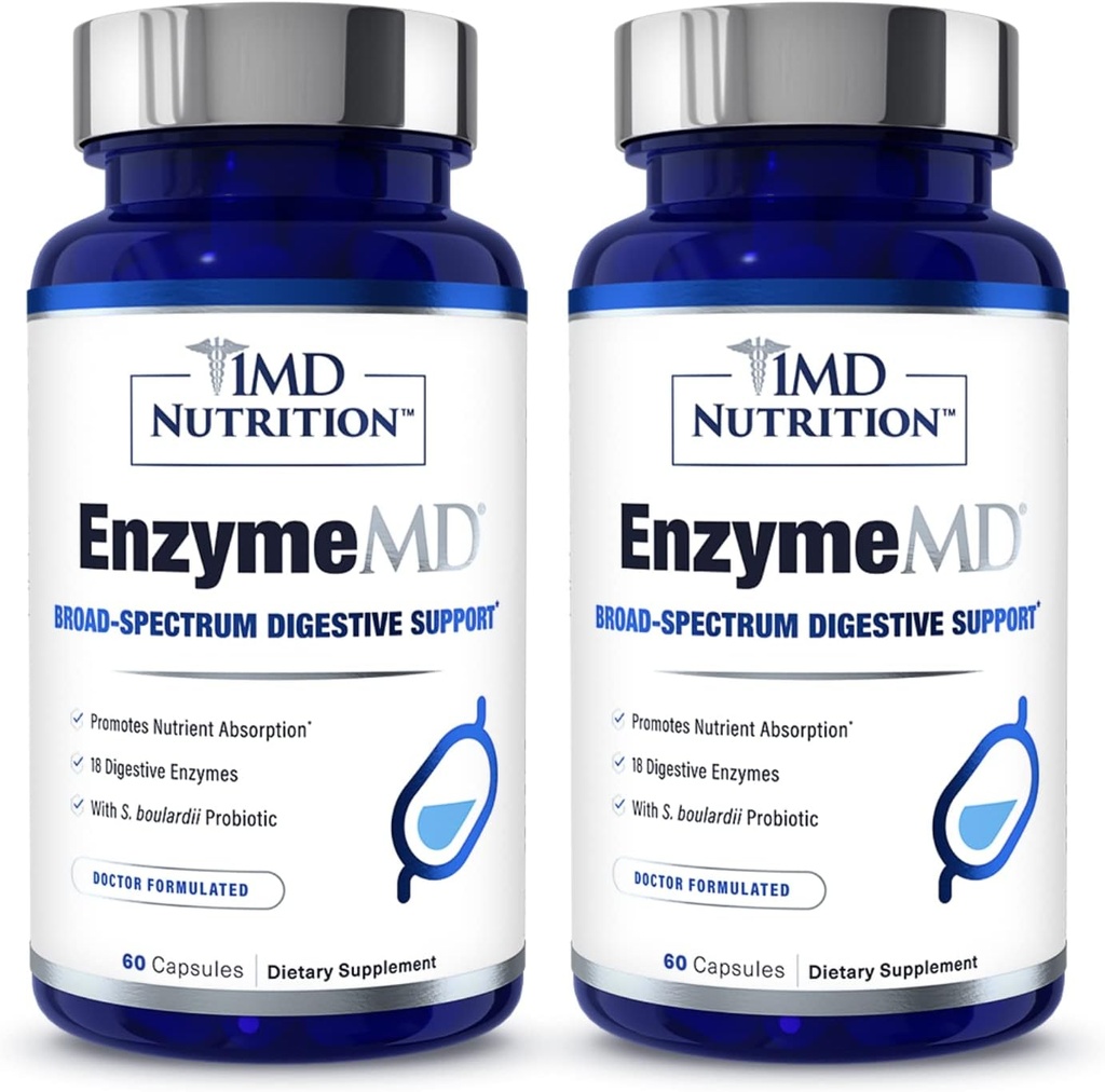 1MD Nutrition EnzymeMD - Digestive Enzymer Supplement - Doctor Formulert ® 18 Plantebaserte Enzymer - Gas & Bloating Support ® 120 Kapsler (2-Pack)