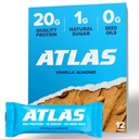 Atlas Protein Bar, 20g Protein, 1g Sukker, Rene ingredienser, Glutenfri, Vanilla Almond (12 greve, pakke med 1)