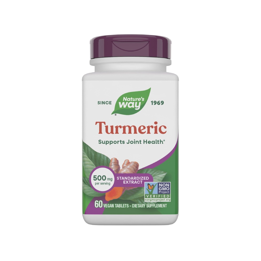 Naturens måte turmerisk, premiumekstrakt, støtter felles helse*, standardisert til 95% Curcuminoids, 500 mg servering, ikke-GMO-prosjekt verifiserte kosttilskudd, 60 tabletter (pakke May Vary)