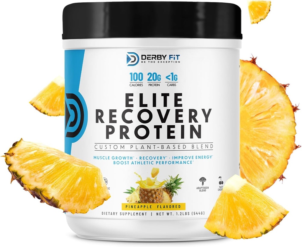 Derby Fit Elite Recovery Protein Rent, Lav carb Recovery Protein pulver for kvinner og menn - Glutenfri, Vegan, Dairy Free, Pineapple Delight - 20 Services (Pack of 1)