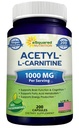 aSquared ernæring Acetyl L-Carnitine 1000mg Max styrke - 200 Veggie kapsler - høy dosering Acetyl L karnitine HCL (ALCAR) Supplement piller for å støtte ren energi, hjernefunksjon og fettsyre