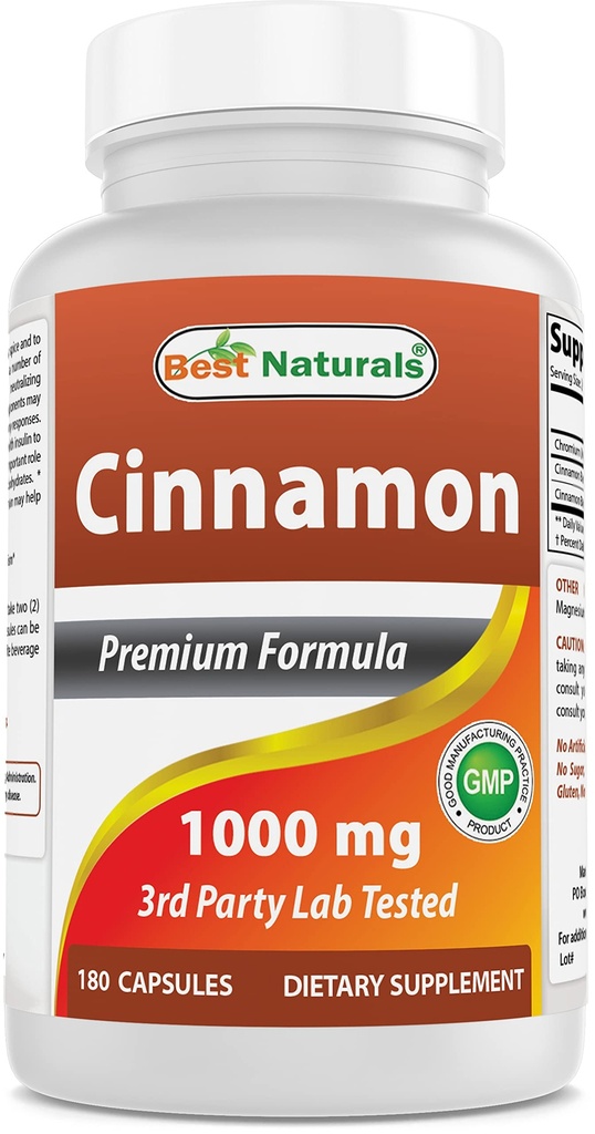 Best Naturals Cinnamon 2000 mg Ekvivalent med Chromium 400 mg per servering - Metabolisme støtte - 180 kapsler