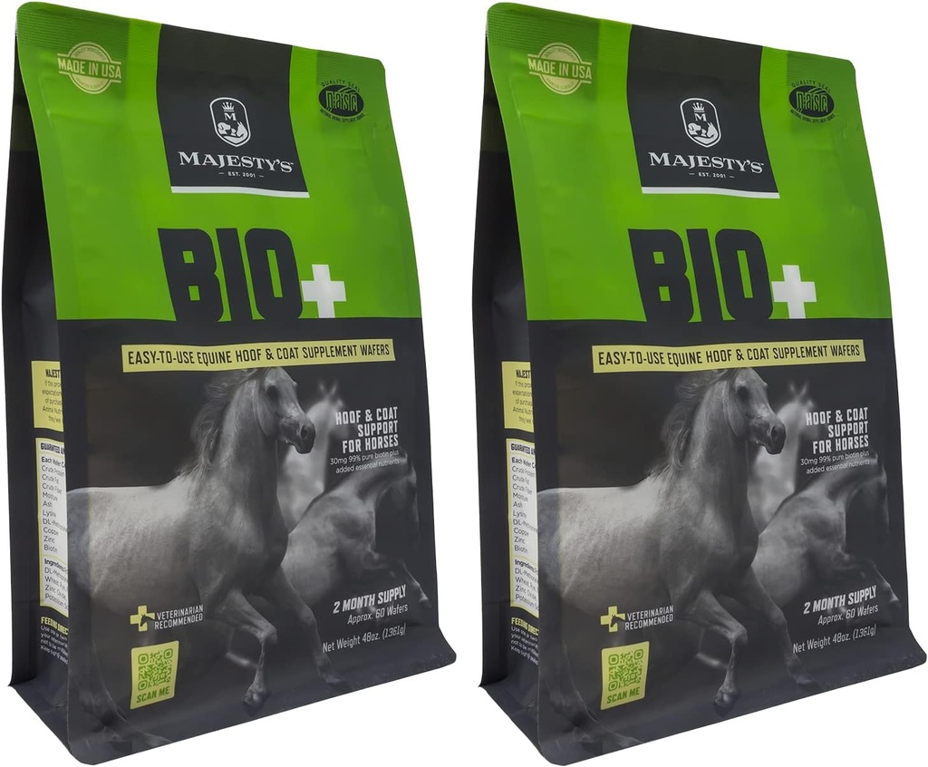 Majesty's BIO + Biotin Wafers - Superior hest / Equine Hoof og Coat støtte Supplement - Kobber, sink, Lysin, Metionin (2 Pack (120 Count Total))