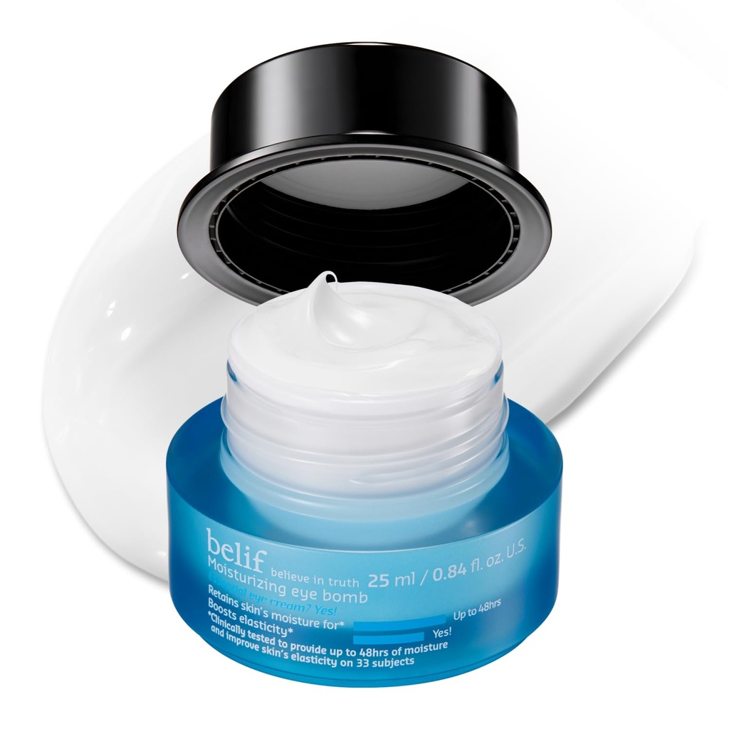 belif Peptide Eye Bomb, Anti-Aging Eye Cream for Wrinkles, Fine Lines, Crows føtter og øye poser, 48hr Hydration med Ceramide, Squalane, Koffein, dermatolog-testet koreansk hudpleie, 0,84 floz