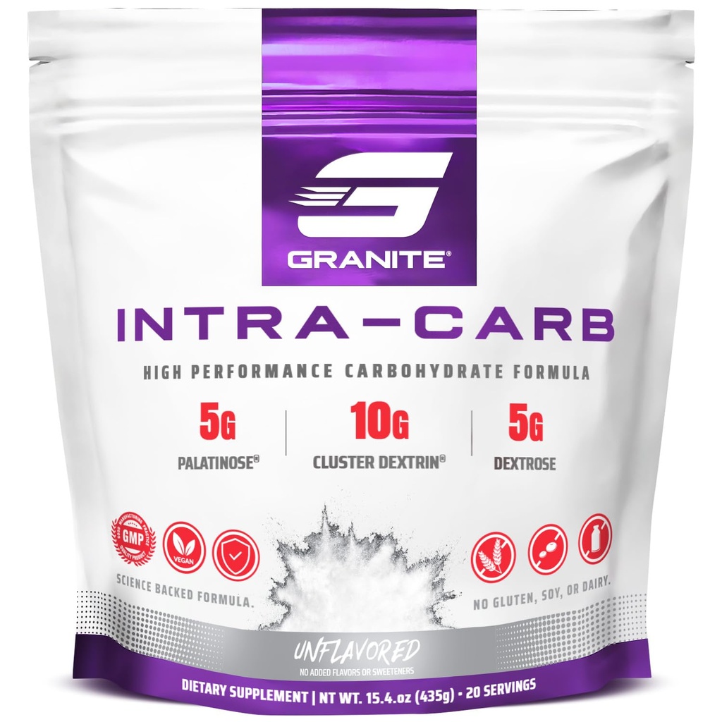 Granitt Intra karbohydrat pulver, uflavorert, høy performance karbohydrat blanding med Cluster Dextrin, Palatinose, & Dextrose, støtter energi og trening (20 Serveringer)