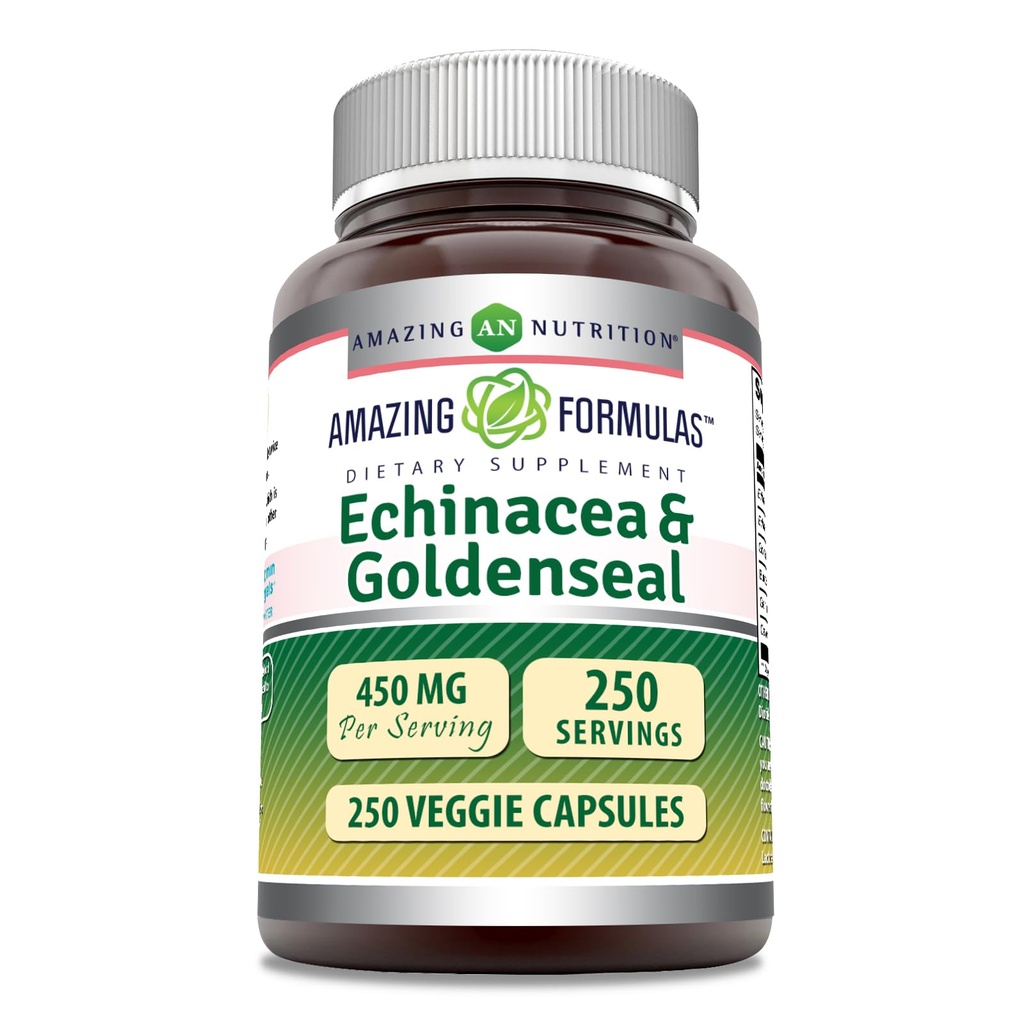 Amazing Formler Echinacea med Goldenseal Supplement | | | Mg | Veggie Kapsler | Ikke-GMO | Glutenfri | Laget i USA (1 Pack, 250 Count)