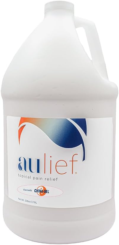 Kina-Gel Aulief smerte lindring krem ledgikt & muskel Rub for såre muskler og ledd smerte, hals, kne og ryggsmerter, Premium Dye-fri hvitt emnegel, 128 oz flaske