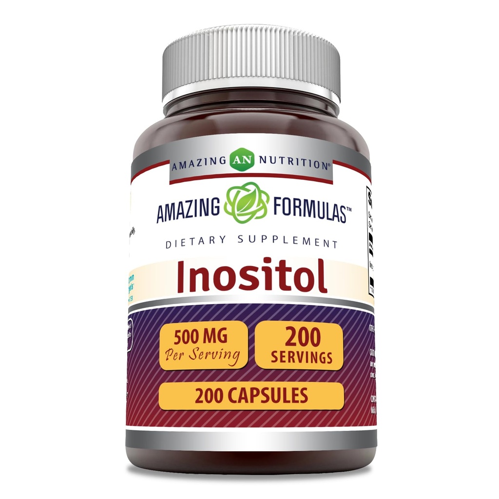 Amazing Formler Inositol 500 mg 200 Kapsler Supplement | Vitamin B8 | Ikke-GMO | Glutenfri | Laget i USA