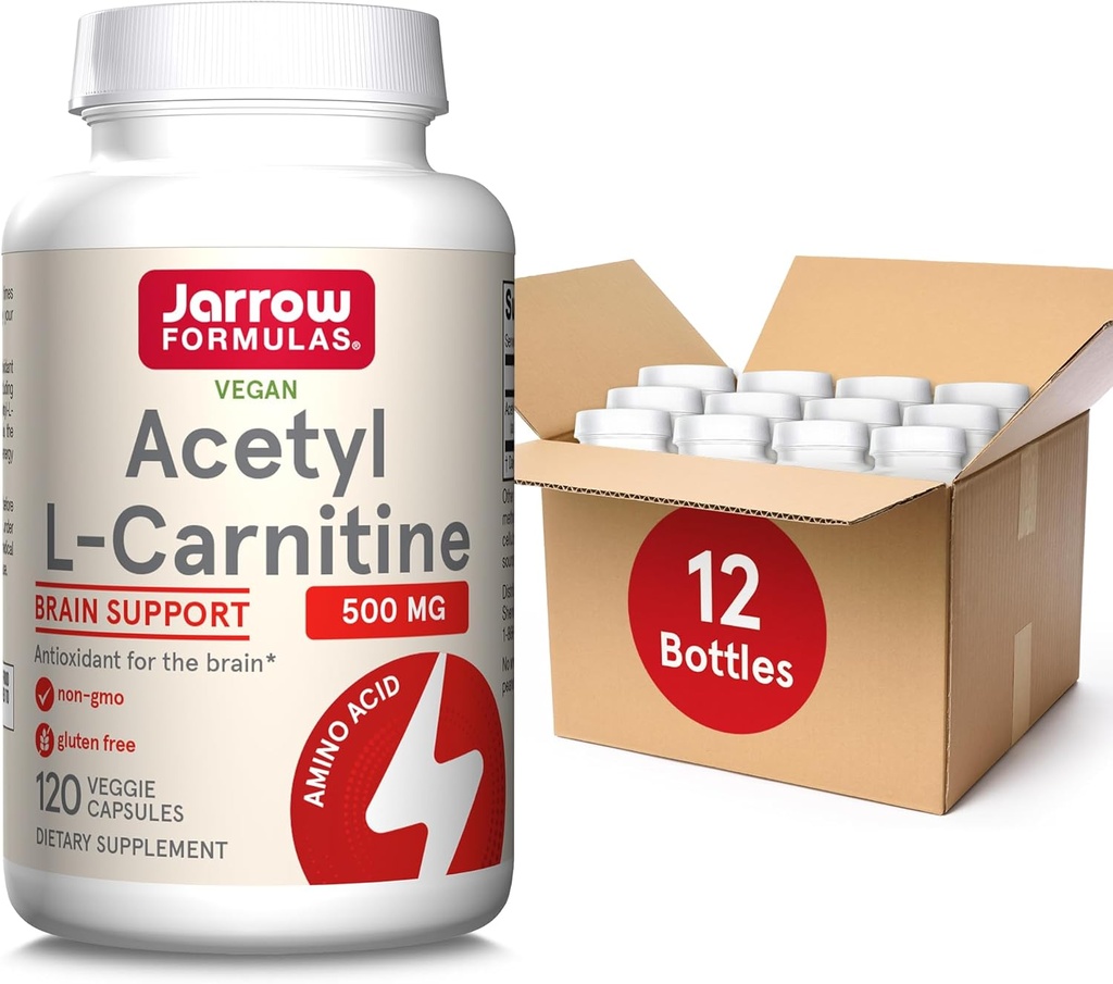 Jarrow Formler Acetyl L-karnitin 500 mg, Diett Supplement, Aminosyre støtte for hjernens helse og antioksidanter, 120 Veggie kapsler, 120 dagers forsyning (pakke med 12)