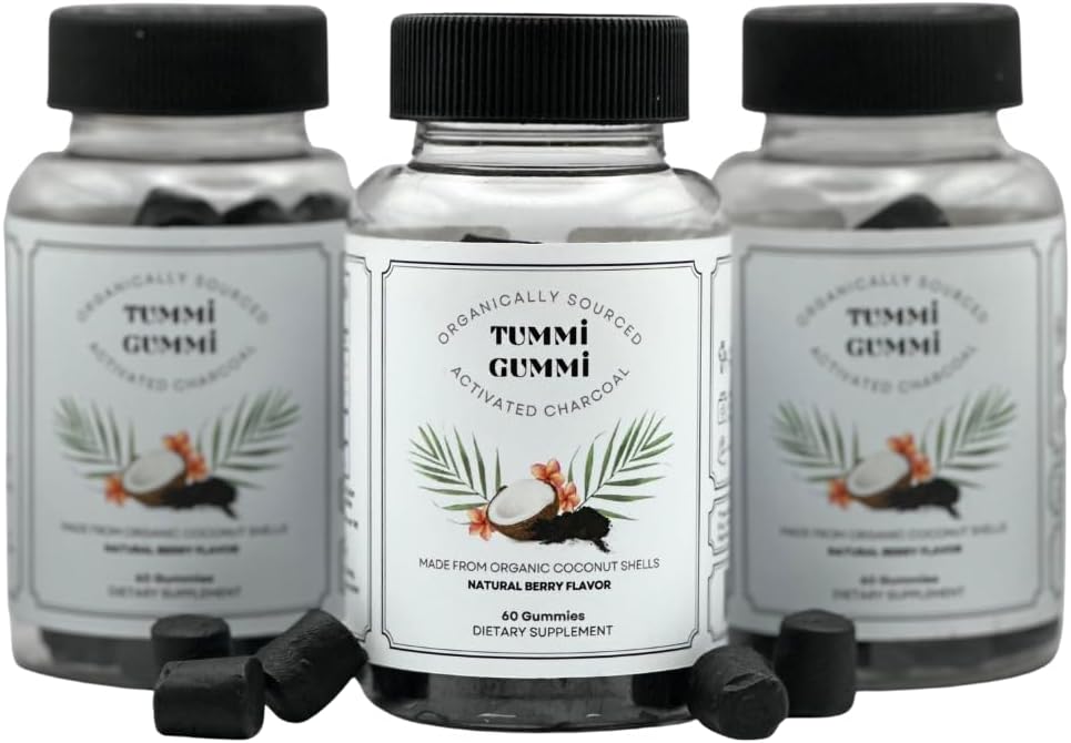 Aktivert organiske Charcoal Gummies, Charcoal Gummy for barn og voksne, Digestiv helse, Gas og Bloat Relief, Detox, Naturlig Berry Flavor, 60 Antall