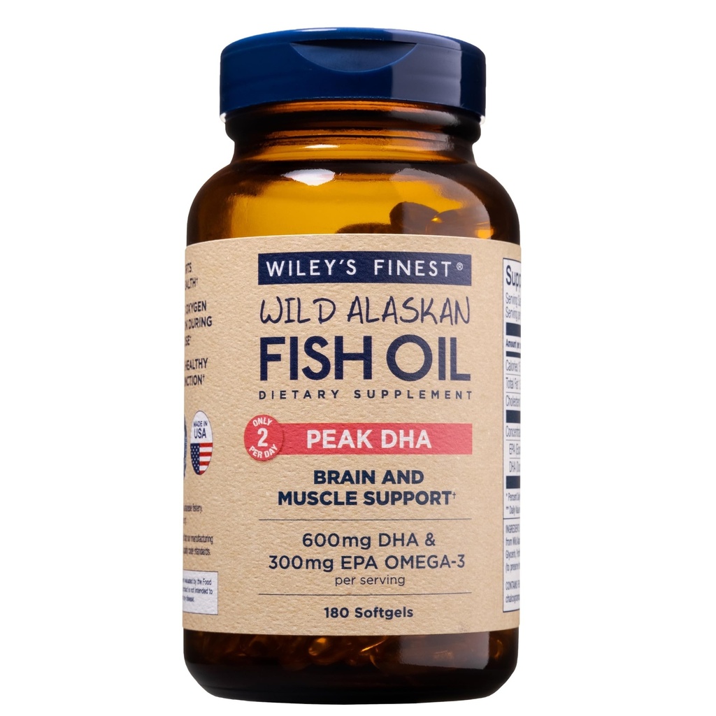 Wiley's Finest Wild Alaskan Fish Oil Peak DHA - 900mg EPA og DHA Omega-3s - 180 Softgels (90 Serveringer)