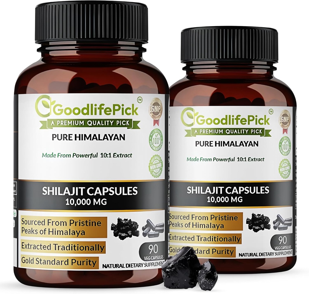 Premium Himalayan Shilajit Kapsler fra Potent Shilajit Rich i Trace Mineral & Fulvic Acid høy høyde Sourcing. Ekstrahert Tradisjonelt AltNaturlig ikkeGMO Ingen Stearate Ingen Rice Flour (Pack of 2)