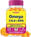 Vel Ja Omega 3 6 9 Gummies | med Flaksfrøolje og DHA | Vegetarisk Omega 3 Fiskeolje alternativ | GMO Free, Glutenfri, Orange & sitron Flavor | Naturlig kildede farger og Flavors | 90 greve