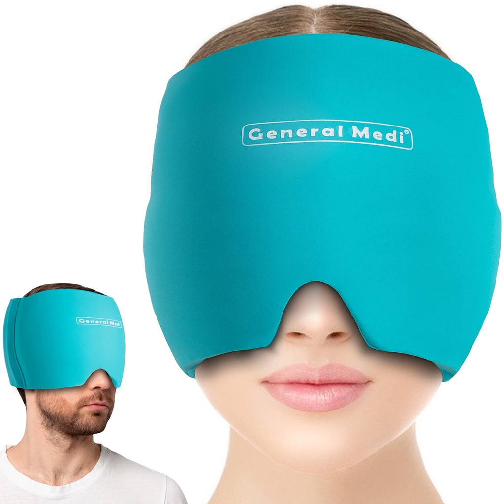 General Medi Hodepine & Migraine Ice Wrap Cap, Kald terapi Migraine Relief Hat, Hodepine Ice Hat Cold Compress, Flott for Puffy Eyes, Tension, Sinus & Stress Relief (Blue)