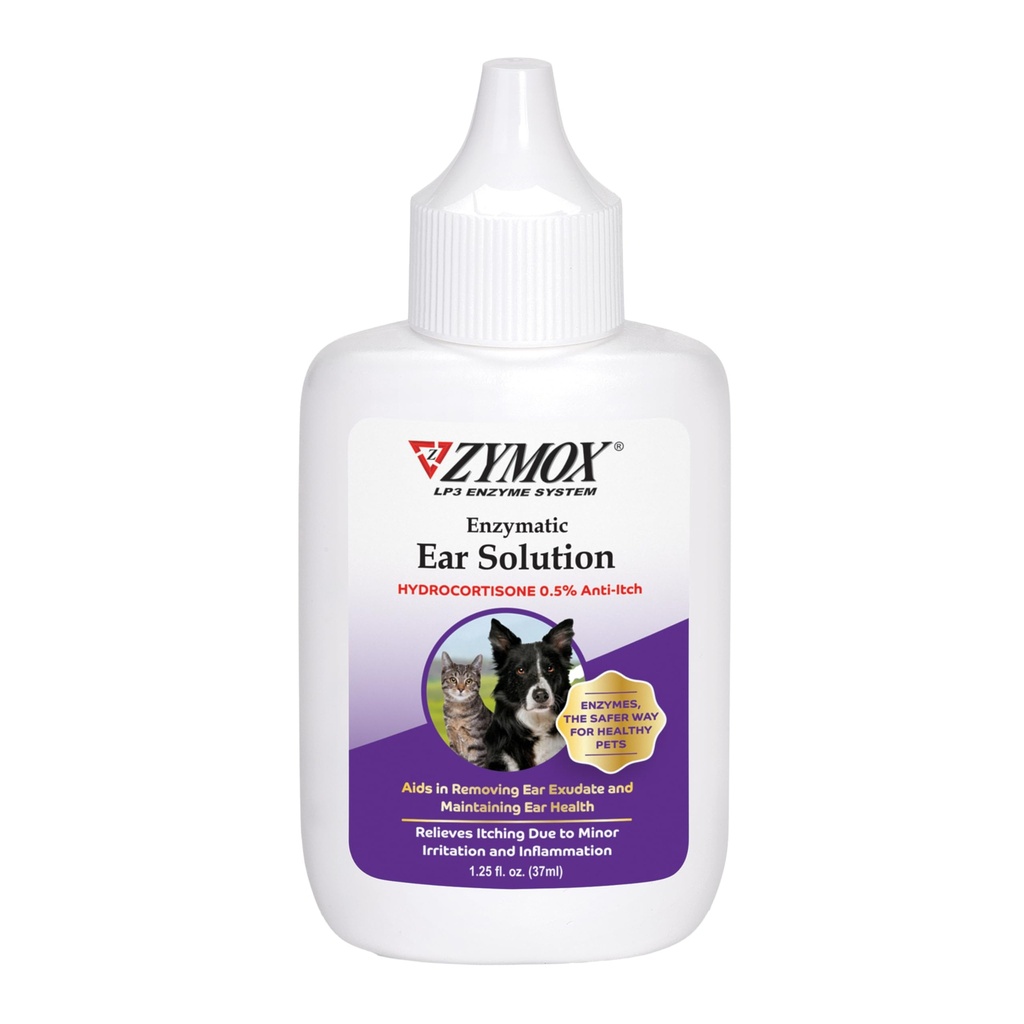 ZYMOX Enzymatisk øreløsning med 0,5 prosent hydrokortison, for hund og katt, 1.25 oz