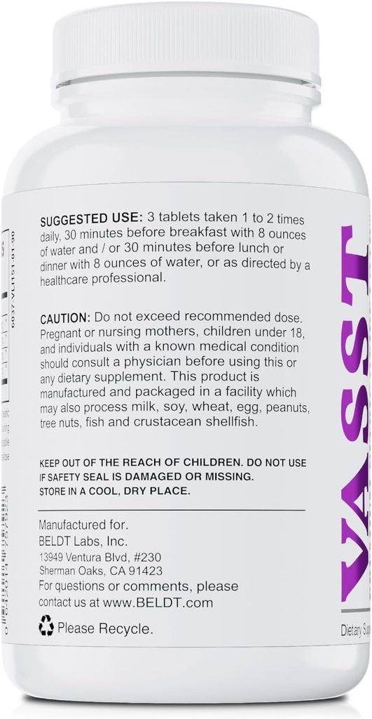 BELDT Labs VASST Nitric Oxid Booster, N.O. Supplement med over 3000 mg Arginine-AKG, OKG, GKG og L-Arginine HCL for muskelbygging og forbedret vaskularitet - 90 tabletter