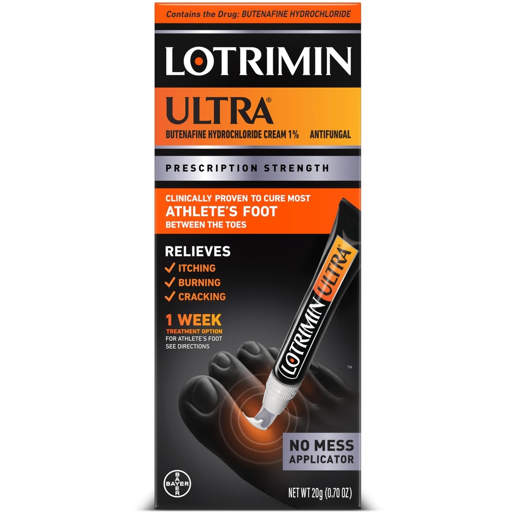 Lotrimin Ultra uten berøringsapplikasjon, 1 uke Atlete fotbehandling krem. Rescription Styrke Butenafine Hydrochloride 1%,Cures Mest Atlete Fot mellom tær,Antifungal,0,7 oz (20 gram)