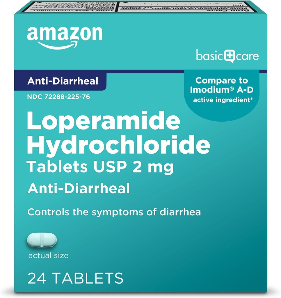 Basic Care Loperamide Hydrochloride Tabletter, 2 mg, Anti-Diarreal, 24 Count (Pack of 1) (Packaging kan variere)