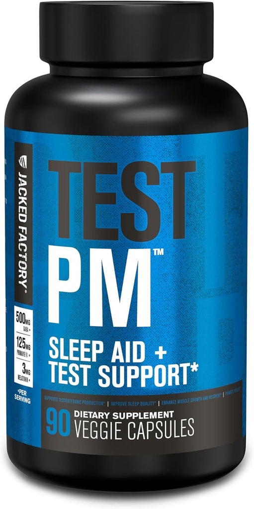 Jacked Factory Test PM Testosteron Booster & Sleep Aid Supplement for menn, fremme gjenoppretting, muskelvekst, 90 naturlige veggie piller - 60 tall (pakke av 1)