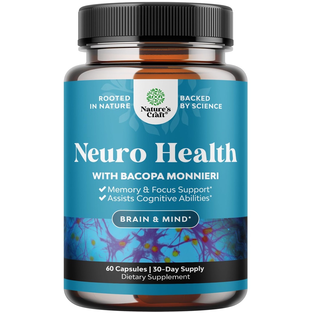 Nootropisk Brain Supplement for minne og fokus Støtte - Vitaminer for mental støtte og klarhet med Bacopa Monnieri, VIT A, B6, Riboflavin, Niacin, Thiamin & Folate - Cognitive Complex - 60 Count