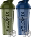 VELOMIX -2 Pakke- 28 oz Protein Shaker flasker for proteinblandinger - 2x Wire Whisk | Leak Proof Shaker Cups for proteinshaker | Pre Workout Shaker Flaske | Shakers for Protein Shakers-grønn & Blå