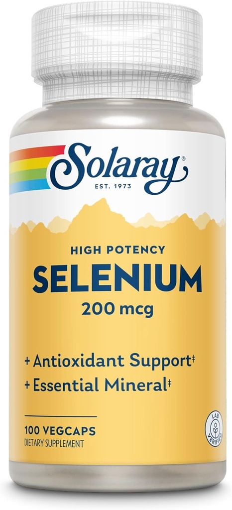 Solaray Selenium 200 Mcg høy styrke, 100 Ct