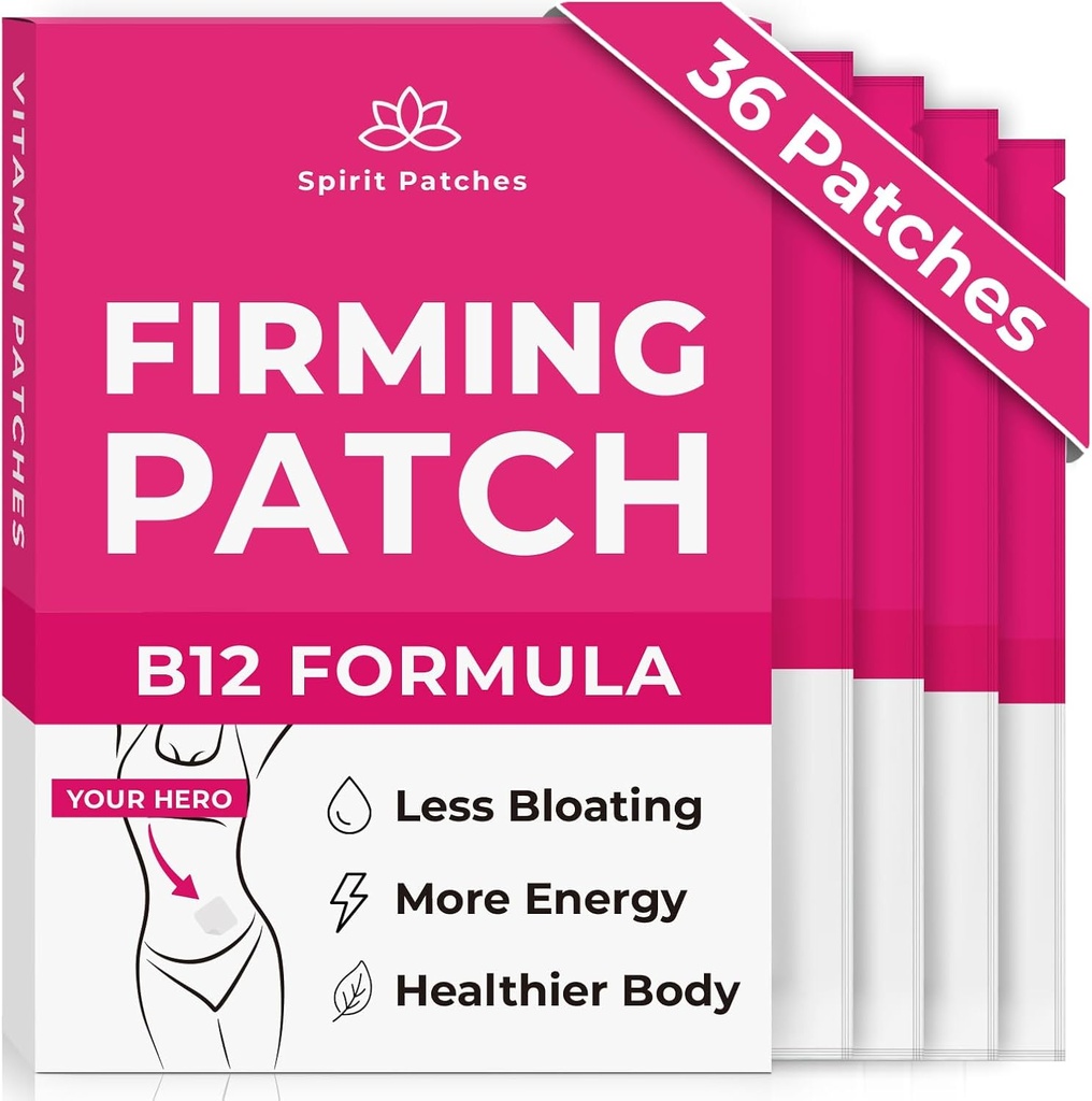 Firming B12 Patches (pakke på 36) - 100% naturlig vitaminplaster for kvinner, energi og kroppsstøtte, selvklebende gjennomsiktige plaster - forbedret formel