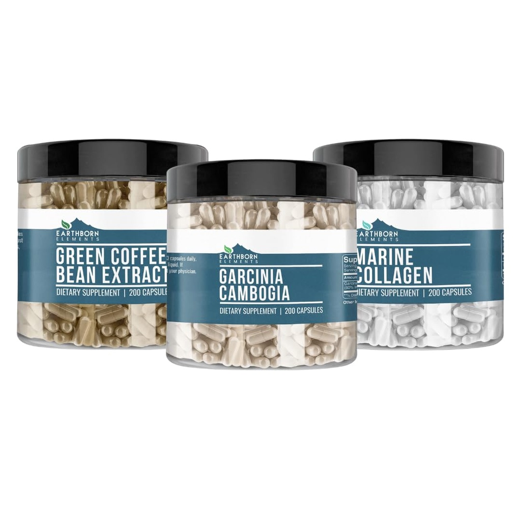 Earthborn Elements Garcinia Cambogia, Grønn Kaffebønne, & Marine Collage Bundle (200 kapsler hver), ren og ufortynnet, Ingen additiver