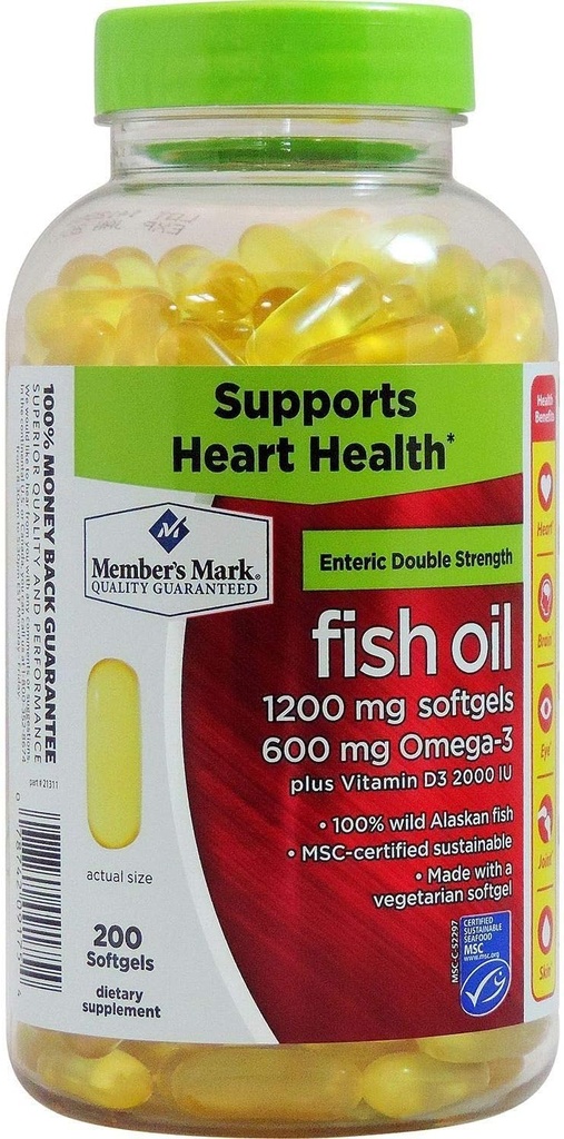 Member's Mark Enteric Double Strength Fish Oil 1200mg (200 mykgels)