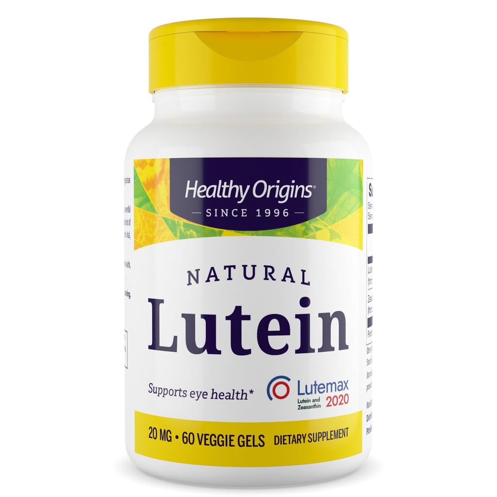 Sunn Origins Lutein 20 mg (Lutemax 2020 med Zeaxanthin, ikke-GMO, Vegan, Eye Support), 60 Veggie Gels