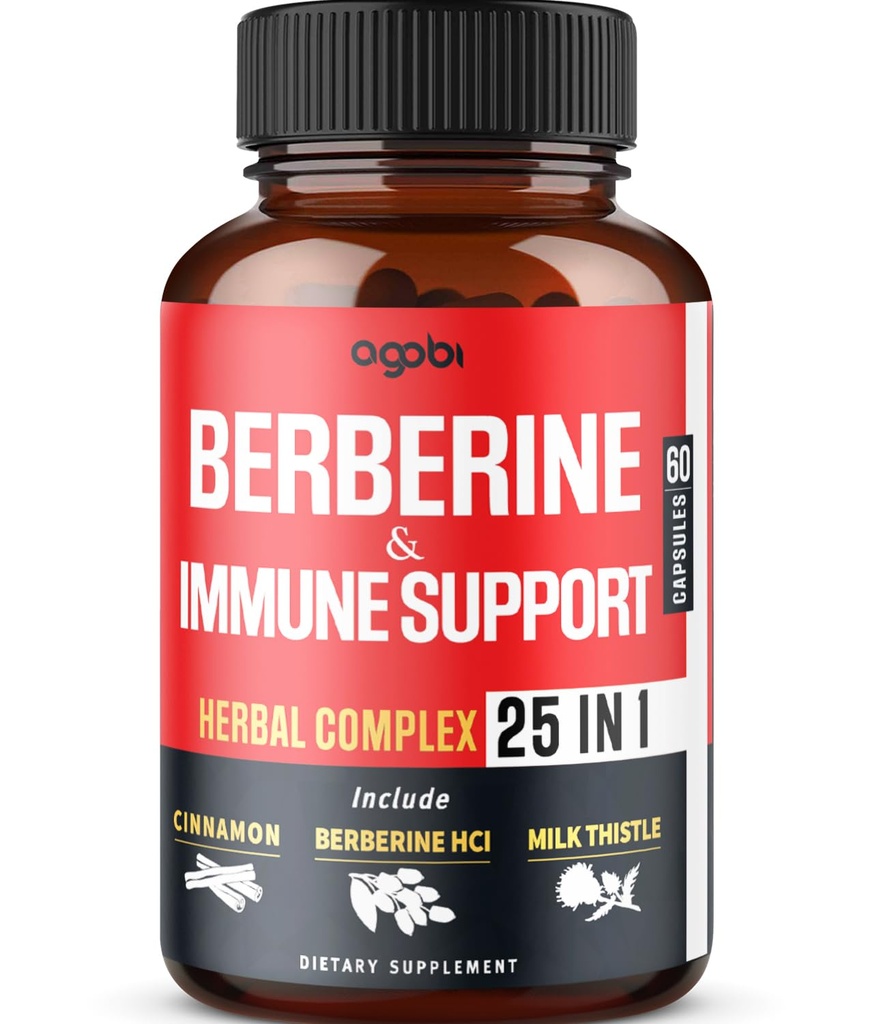 Premium Berberine Supplement med Ceylon, Ashwagandha, Turmeric, Melke Thistle, Elderberry & Black Pepper - støtter immunsystem, kardiovaskulære og gastrointestinale - 60 Kapsler