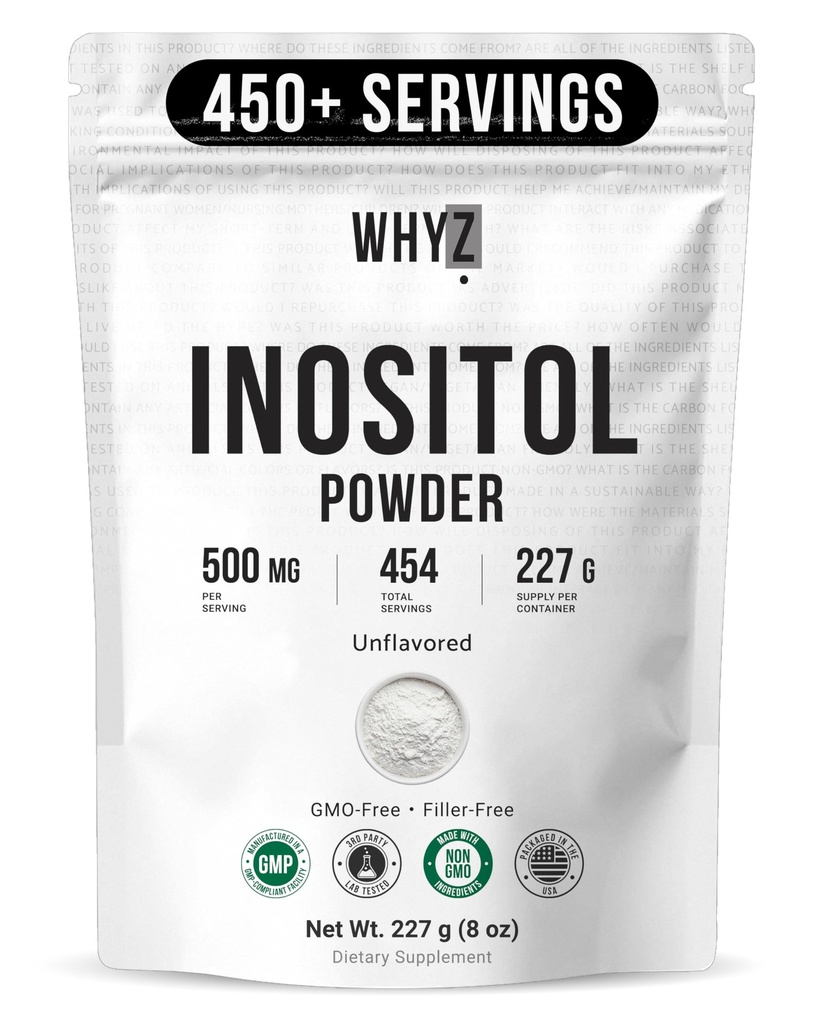 Myo-inositol pulver 8oz, naturlig myo-inositol Supplement for ovarian støtte, fruktbarhet og hormonell balanse, ren inositol pulver, Myo-inositol Supplement for energi, hjernehelse, 454 serveringer