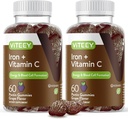 VITEEY Iron Gummies - jern med vitamin C - Energi, forbedret støtte og anemi Supplement for kvinner og menn - Vegan, Glutenfri - 120 greve