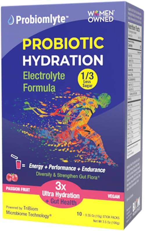 Probiomlyte Probiotic Hydration forsterker. Elektrolyter + Nøkkelvitaminer + Probiotika + Prebiotika + Postbiotika + Citrullin |Better utholdenhet, ytelse, energi, Gut Health | Passion Frukt |10 pinner