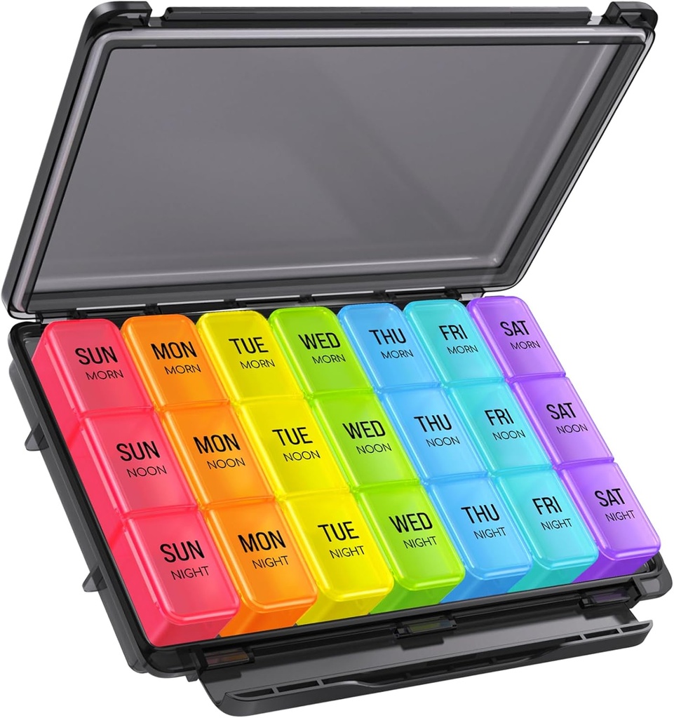 ZIKEE Weekly Pill Organizer 3 ganger om dagen med Moisture-Resistant Design, Pill Box 7 dag med lys-proof og personvern for reise, store ukentlige piller tilfelle for medisiner, vitaminer, fiskeoljer