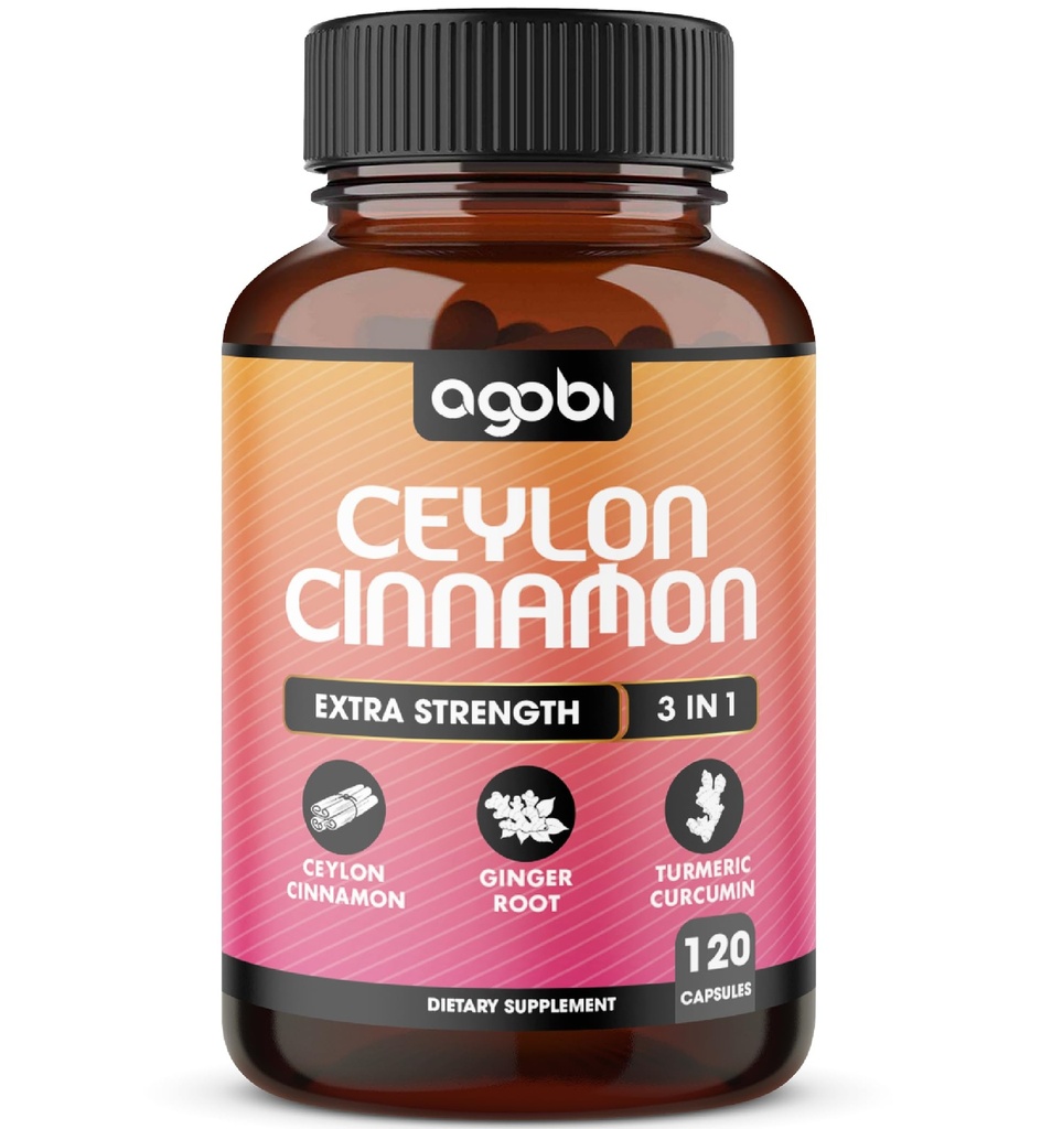 Ceylon kanelkapsler - Kombinert med Ginger Root og Turmeric Curcumin Supplement - 120 Vegan Capsules
