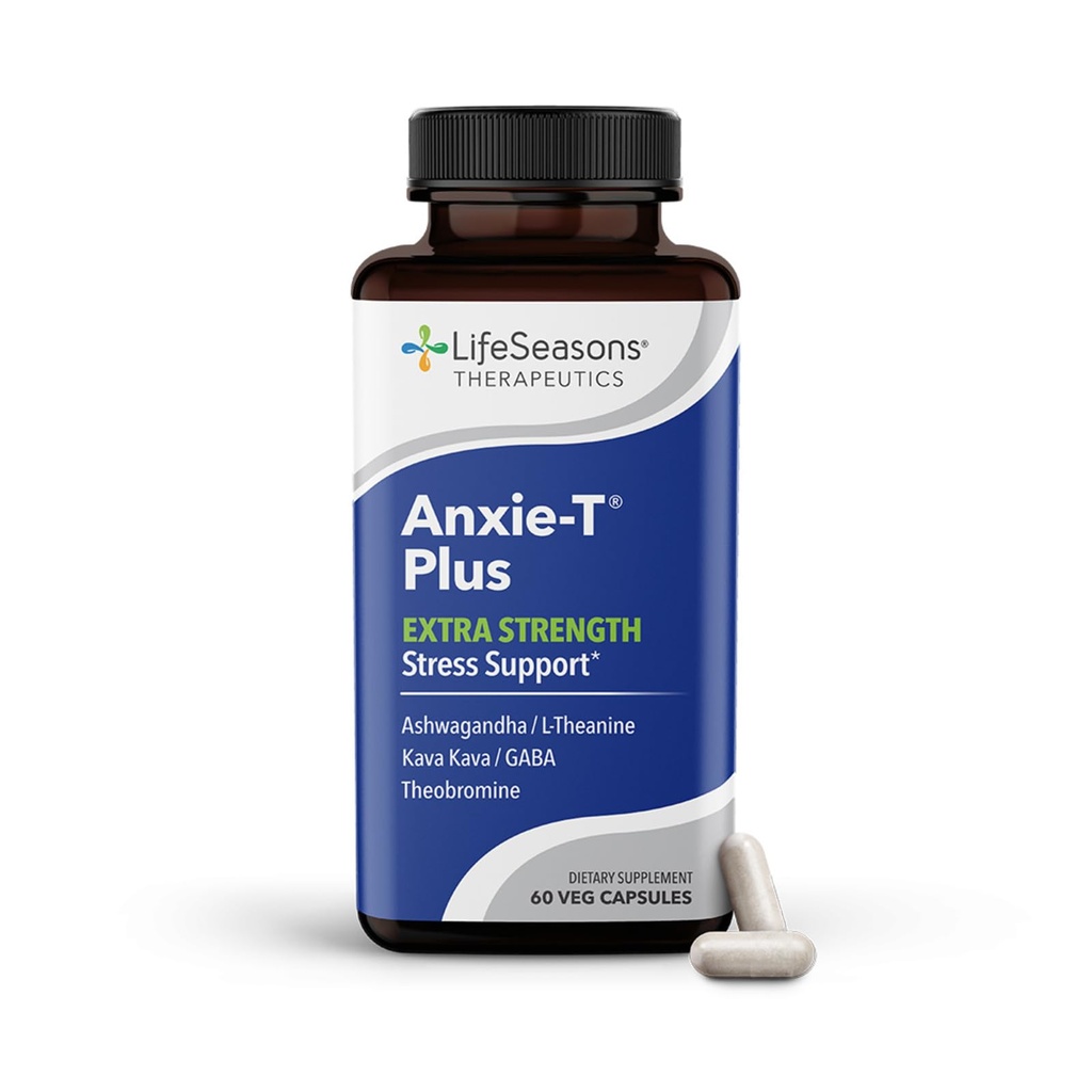 Anxie-T Plus - Ekstra styrke Stress Relief Supplement - Støtter Mood & Mental Focus - Føl deg rolig og avslappet - Eases Tension & Nervøsitet - Ashwagandha, Kava Kava, GABA & L-Theanine - 60 Kapsler