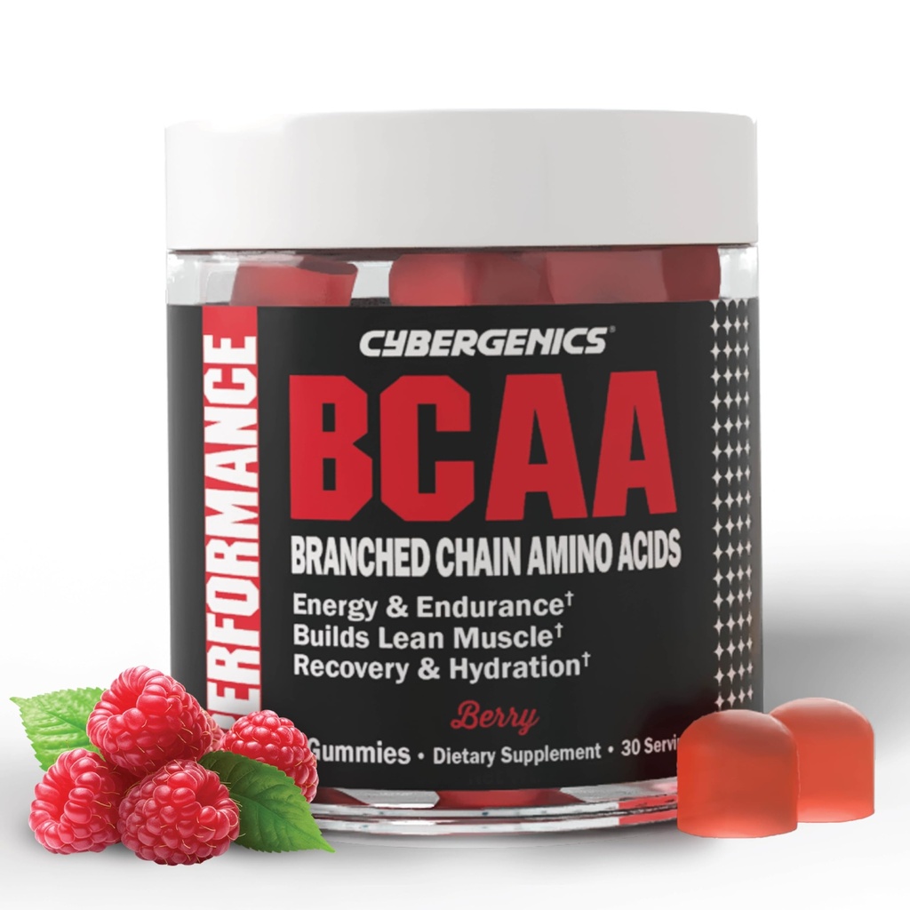 BCAA Gummies, Energi Chews med elektrolytter grened kjede Aminosyrer, Bygg Lean Muscle og Boost Endurance, 60 gummier, Berry Flavored