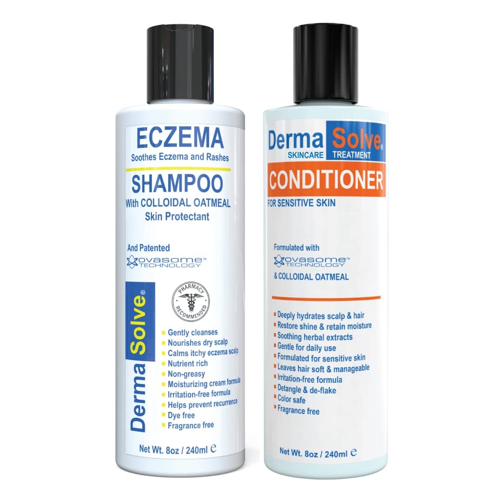 Eczema Shampoo & Conditioner (Combo Pack) - Flare Control Scalp & flake Relief Therapy som beskytter, Moisturizes, og reparerer huden av DermaSolve - barn og voksne - Steroid Gratis