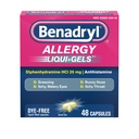 Benadryl Liqui-Gels Antihistamine Allergi medisin & kald symptom relief, Dye-fri flytende geler med 25 mg diphenhydramine HCl for symptomer som, Runny Nese, Sneezing og mer, 48 ct