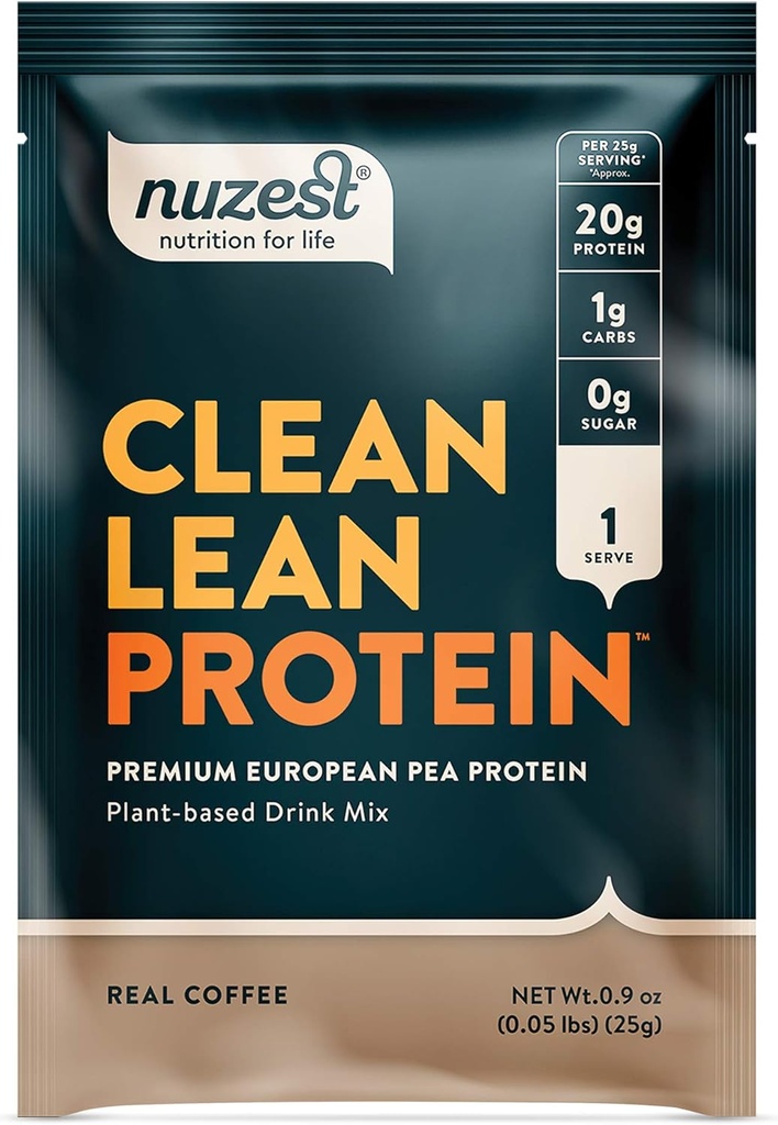 Nuzest - Pea Protein Powder - Clean Lean Protein, Premium Vegansk Plant Basert Protein Powder, Dairy Free, Glutenfri, GMO Gratis, Naturlig søte Protein Shake, ekte kaffe, 1 servering, 0,9 oz