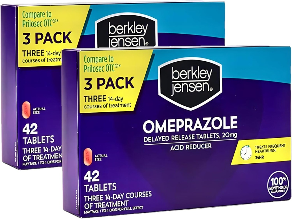 berkley jensen Omeprazol 20 mg forsinket release tabletter - Heartburn Medisin-syre Reduser piller - Behandlinger Hyppige Heartburn - 3 x 14-dagers kurs, 42 Count (Pack of 2)