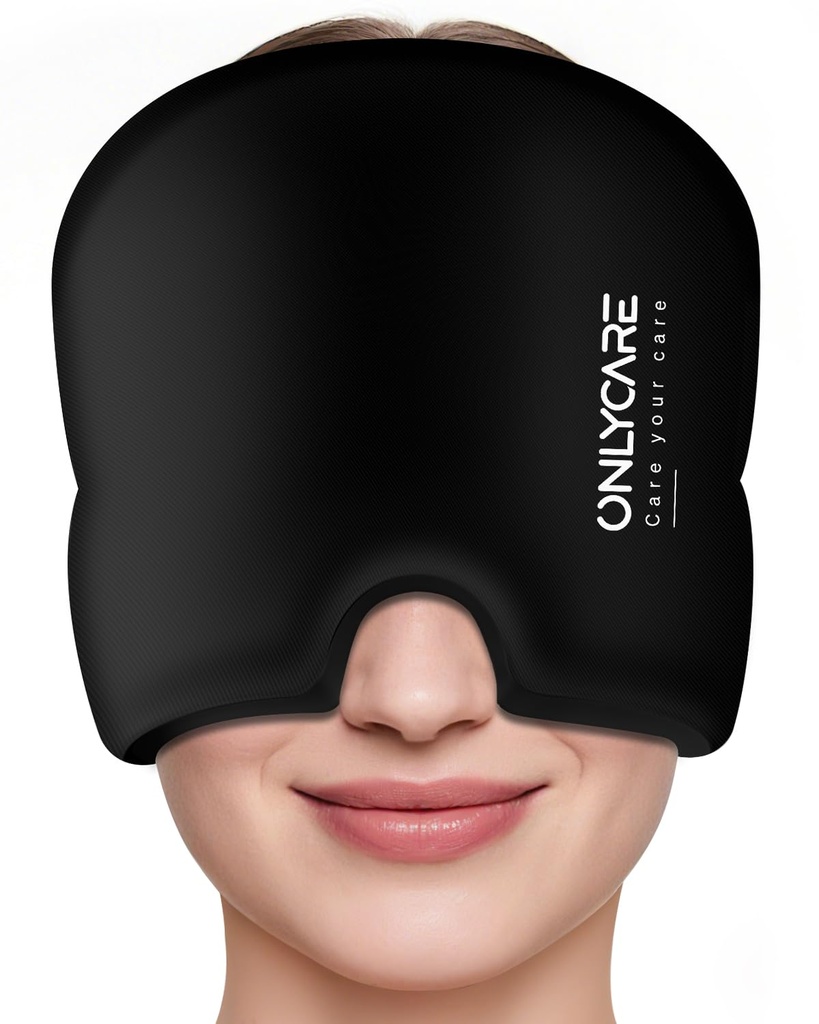 OnlyCare Migraine Relief Cap, Soothing Migraine Mask,Upgrad Odorless Gel Ice Head Wrap, Hot og Cold Therapy, FSA-HSA kvalifisert hodepine Ice Pack for strekk og stress (svart)