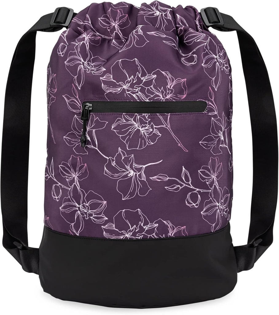 GOMOYO Flex Cinch Tegnestreng Gym Veske for kvinner Plum - Blomster 18" x 14" x 7" Gym Cinch Ryggsekk