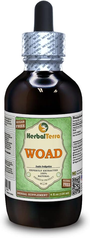 Woad (Isatis Indiotica) Glyceritt, Tørkede blader alkoholfri flytende ekstrakt (merkenavn: HerbalTerra, stolt laget i USA) 4 fl.oz (120 ml)