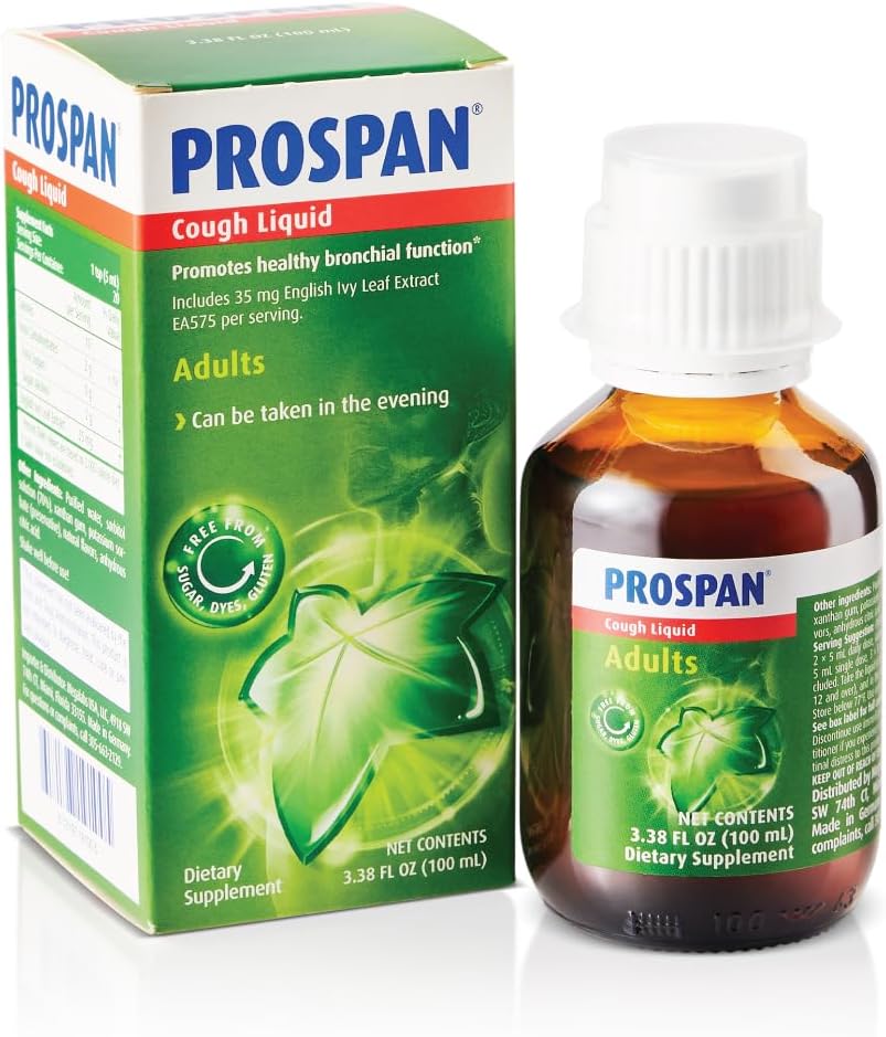 Prospan/Abrillar Cough Syrup + Mucus med proprietær engelsk Ivy Leaf Extract EA575 for voksne - Soothes Cough, Mucus Relief, Ingen tilsatt sukker, ikke-Drowsy, alkoholfri, narkotikafri - 100ml